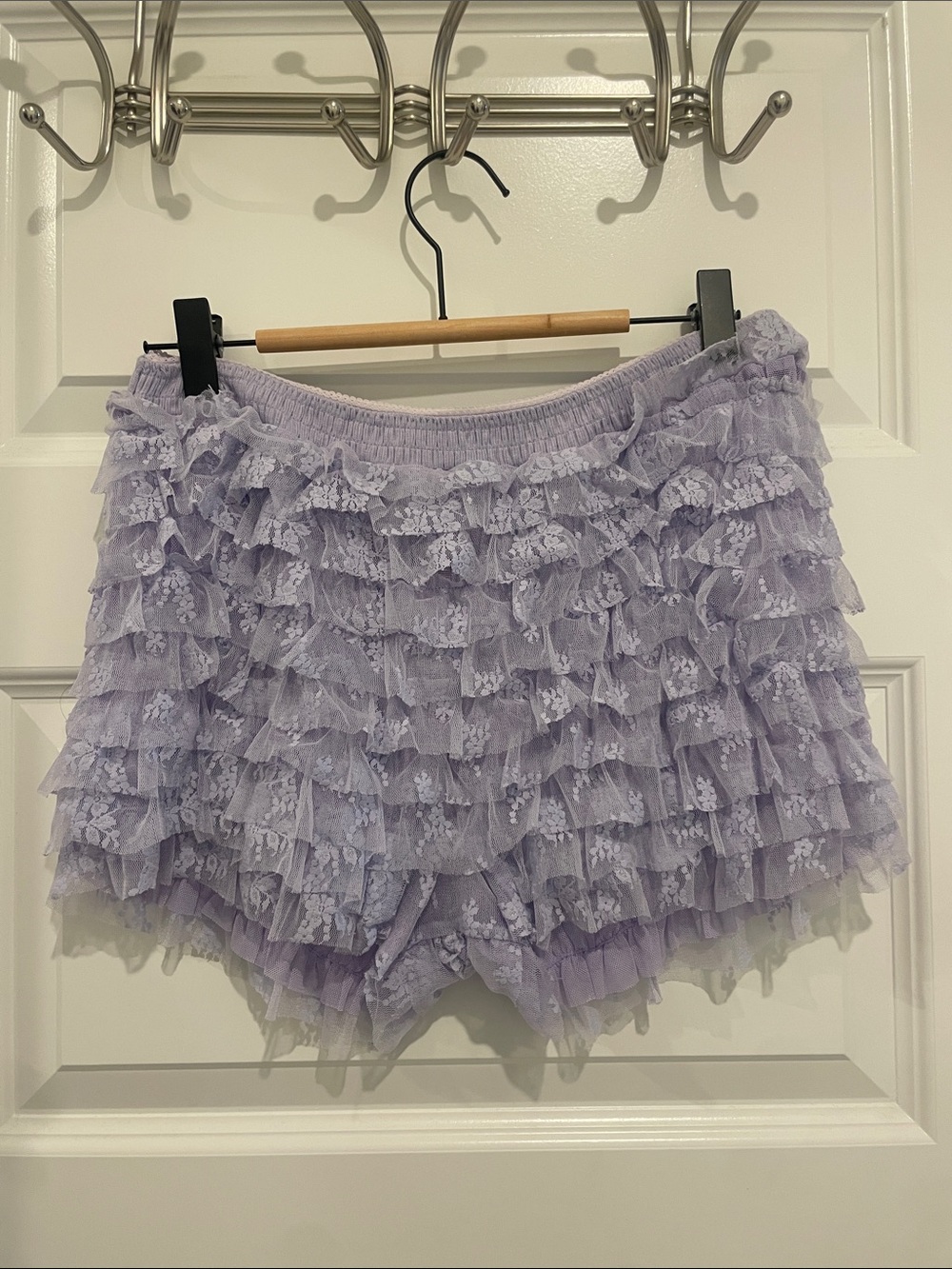 Free People Women's Lavender Ruffled Lace Shorts - Elastic Waist